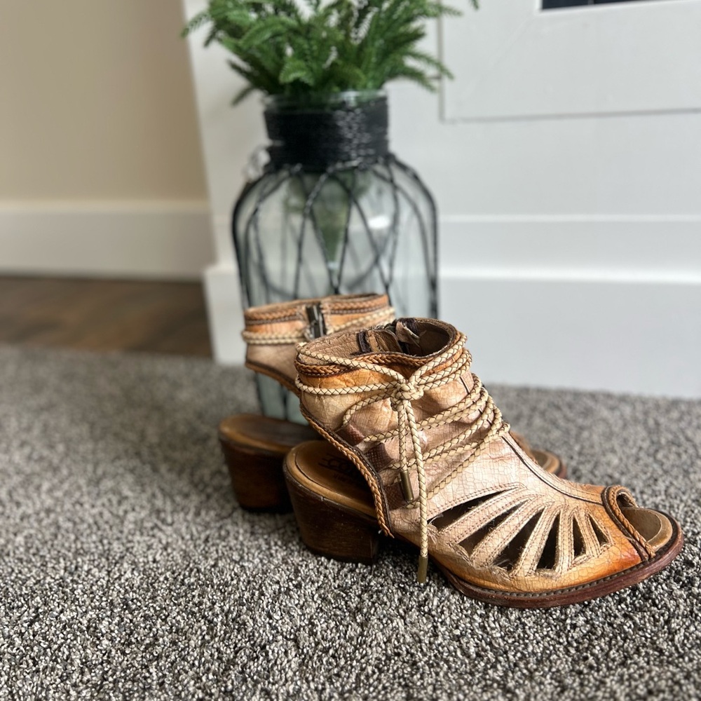 Corral Tan Braided Leather Peep-Toe Sandals